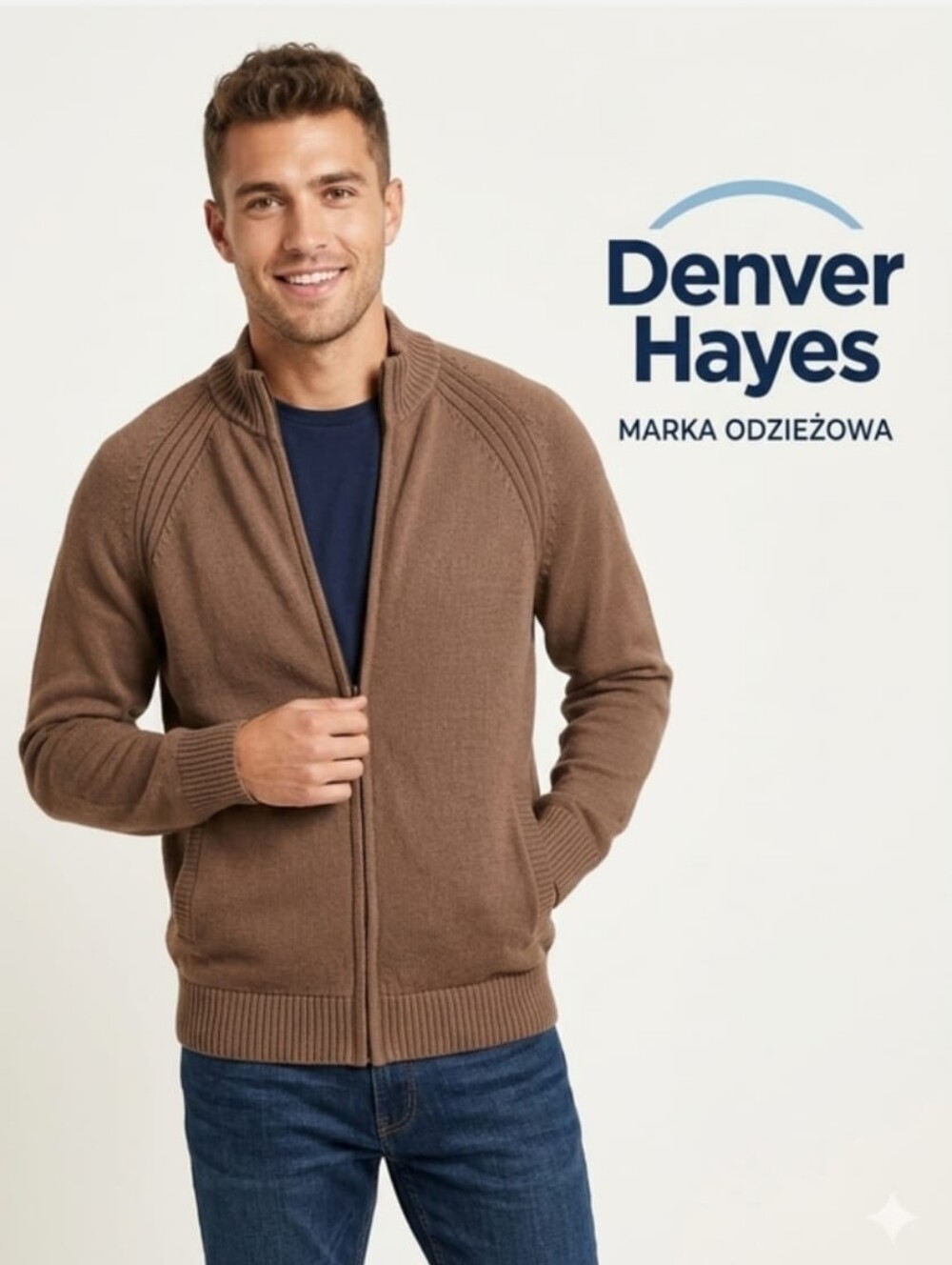Denver Hayes Men's Zip-Front Knit Sweater in Chocolate Brown